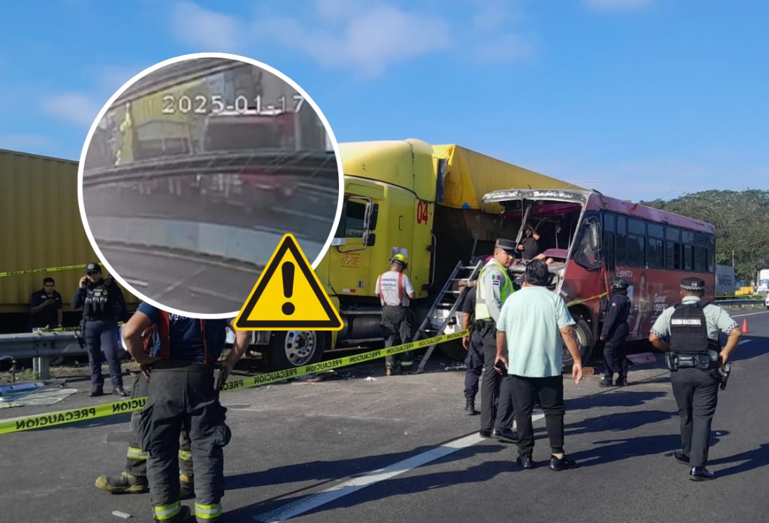 Captan en VIDEO momento de choque de camión con tráiler en la Veracruz-Cardel