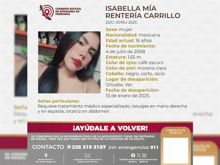 Se busca:  Isabella, de 16 años, está desaparecida en Orizaba