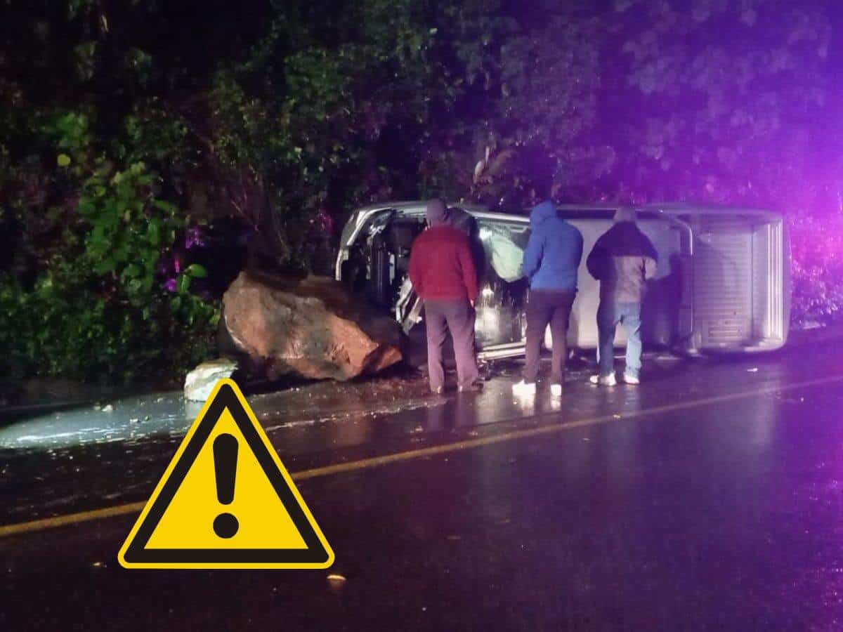 ¡Le cayo una piedra! Camioneta vuelca en carretera Banderilla-Jilotepec