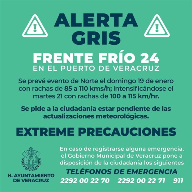 Activan Alerta Gris por evento de norte en Veracruz por entrada del Frente Frío 24