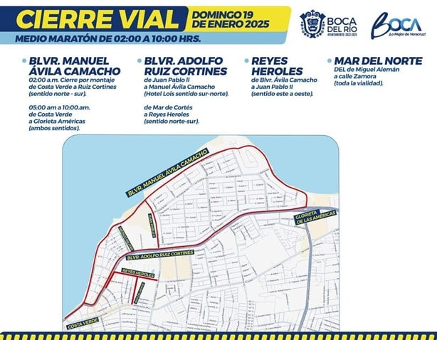 Anuncian cierres viales en Boca del Río este domingo 19 de enero