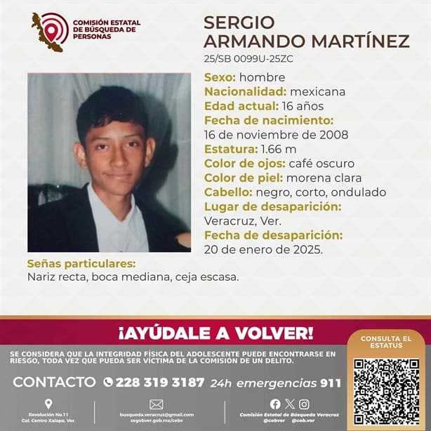 Desaparece el adolescente Sergio Armando Martínez en la ciudad de Veracruz