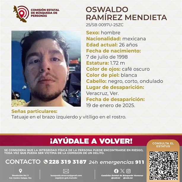 Familia busca al joven Oswaldo Ramírez Mendieta, desapareció en Veracruz