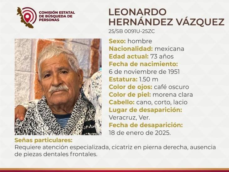 Buscan a Don Leonardo de 73 años en Veracruz; lleva dos días desaparecido