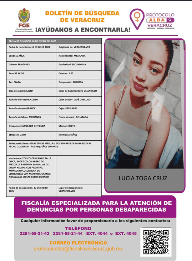 Buscan a Lucía Toga, a menor de 16 años desaparecida en Veracruz