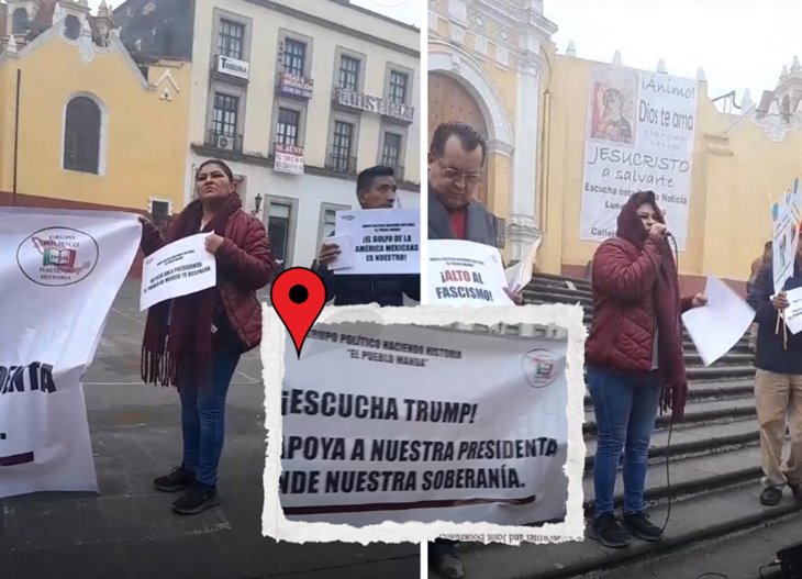 ¡Pese al frío! grupo político y diputada protestan contra Donald Trump en Xalapa (+VIDEO)