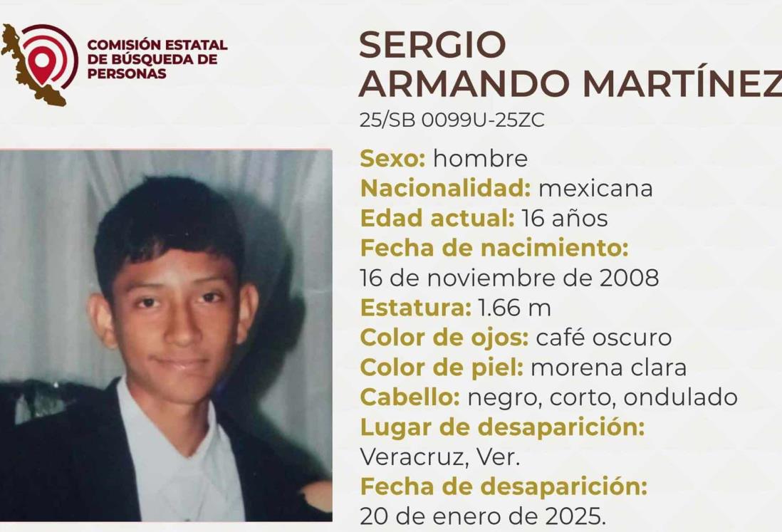 Desaparece el adolescente Sergio Armando Martínez en la ciudad de Veracruz