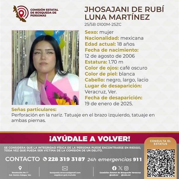 Reportan la desaparición de Jhosajani de Rubí Luna de 18 años en Veracruz