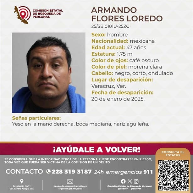 Familia busca a Armando Flores Laredo, desapareció en la ciudad de Veracruz