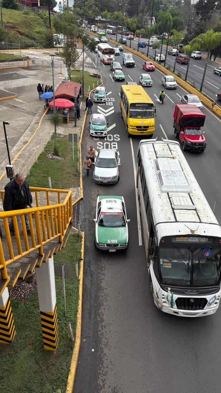 Taxis hacen sitio en paradas de autobuses en Xalapa