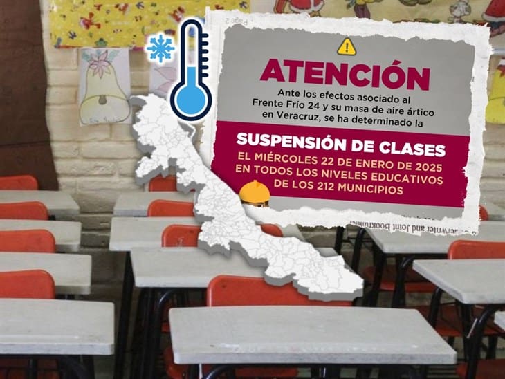 Se mantiene suspensión de clases este miércoles en Veracruz, por Frente Frío 24