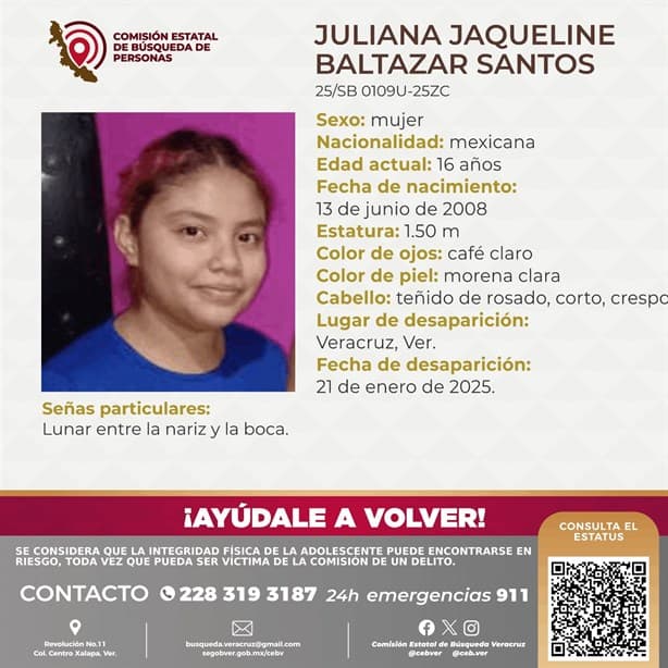 Buscan a Juliana Jacqueline de 16 años, desapareció en Veracruz