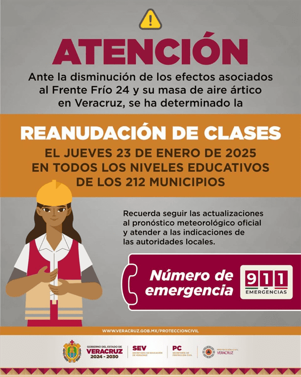 Reanudan clases en Veracruz este jueves 23 de enero tras paso de frente frío 24