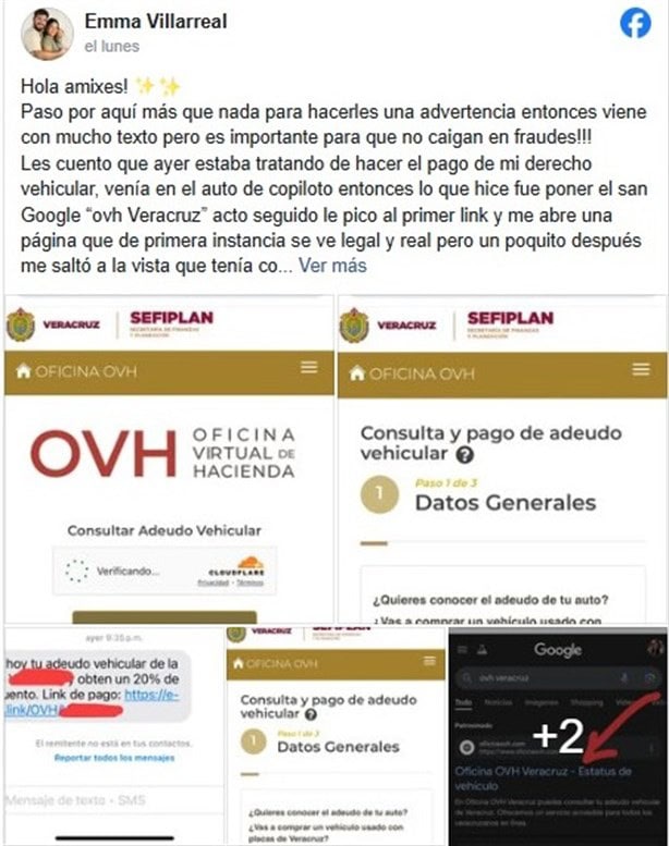 Usuarios alertan por página falsa para pagar el Derecho Vehicular en Veracruz