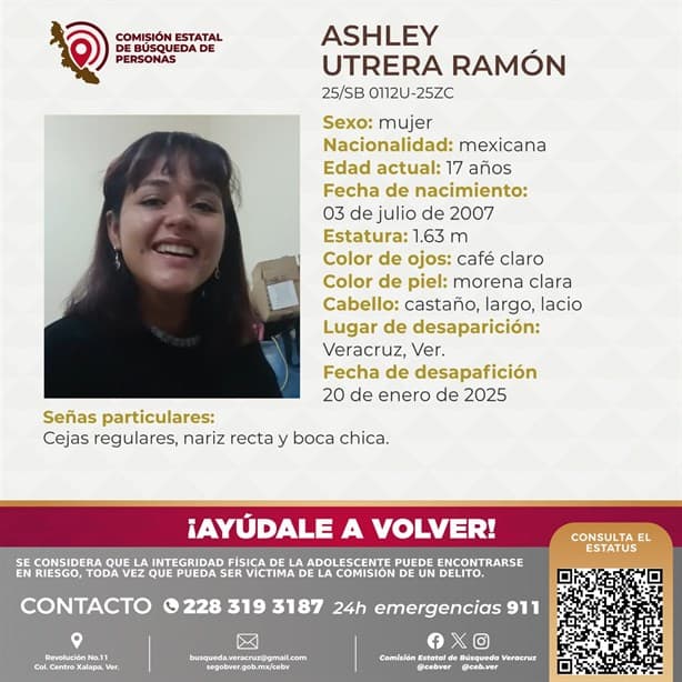 Ashley de 17 años cumple 3 días desaparecida en la ciudad de Veracruz