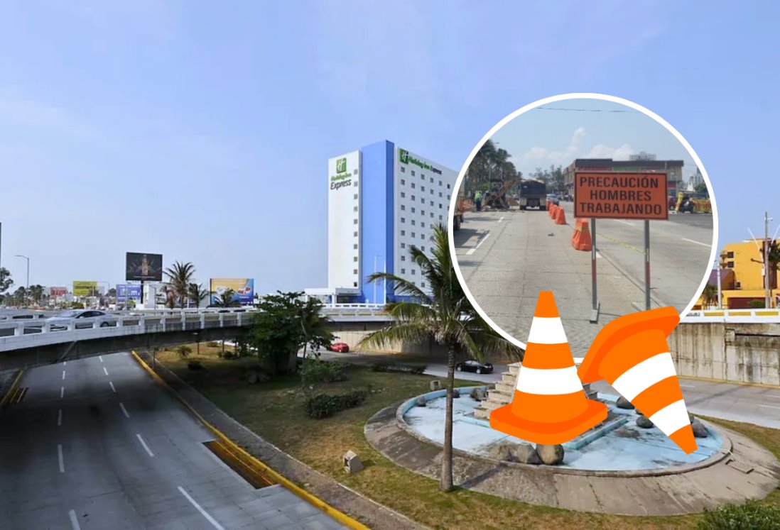 Caos vial por cierre de carriles en bulevar Adolfo Ruiz Cortines frente a zona de plazas en Boca del Río