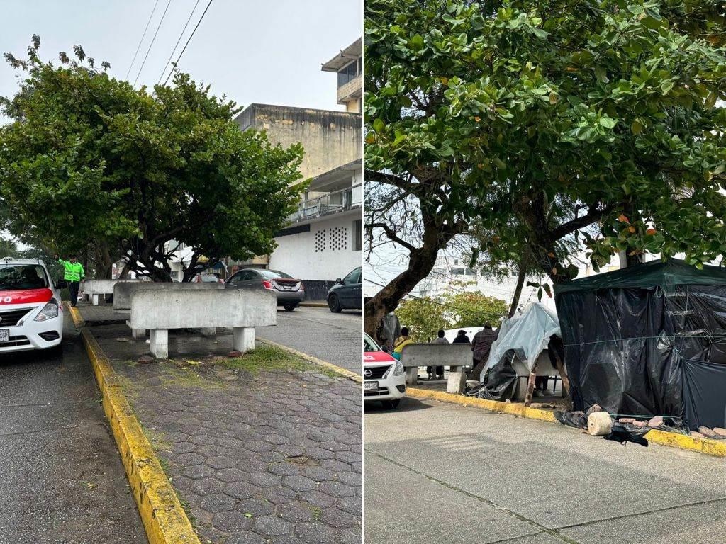 Policías desmantelan refugios frente al Hospital Valentín Gómez Farías: lo usaban indigentes