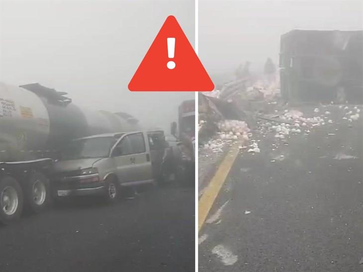 Carambola en la autopista Puebla-Veracruz deja cinco heridos y paraliza el tráfico