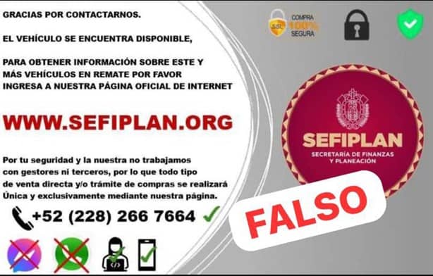 ¡Que no te engañen! Alerta Sefiplan por fraude con falsos remates vehiculares