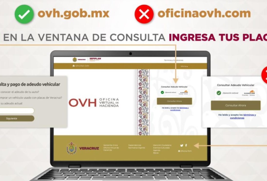 Alertan a conductores sobre portal falso de OVH Veracruz que da descuentos engañosos