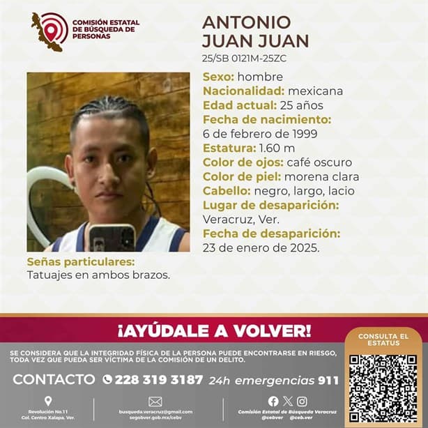 Buscan a Antonio Juan de 25 años desapareció en la ciudad de Veracruz