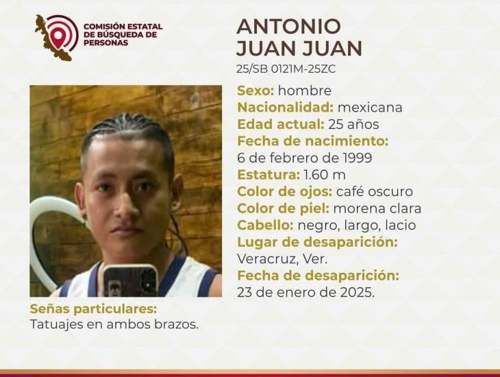 Buscan a Antonio Juan de 25 años desapareció en la ciudad de Veracruz