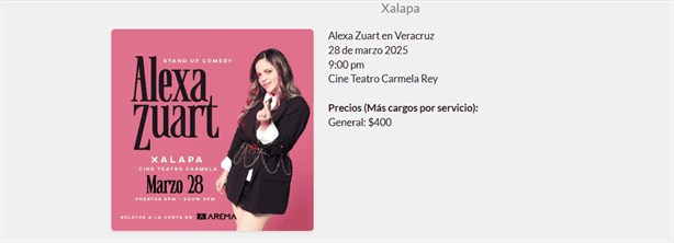 Boletos Alexa Zuart en Xalapa: Precio, fecha y más