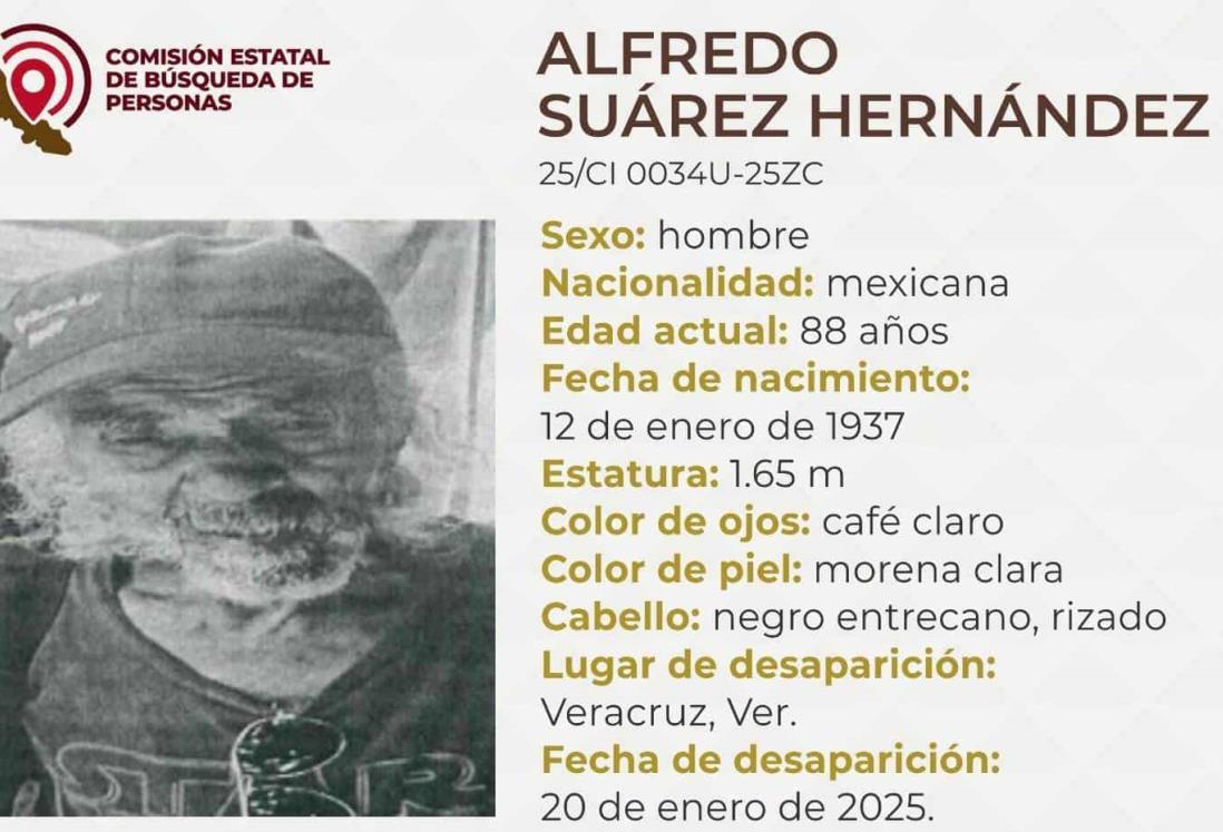 Familia busca a Alfredo Suárez Hernández de 88 años, desapareció en Veracruz