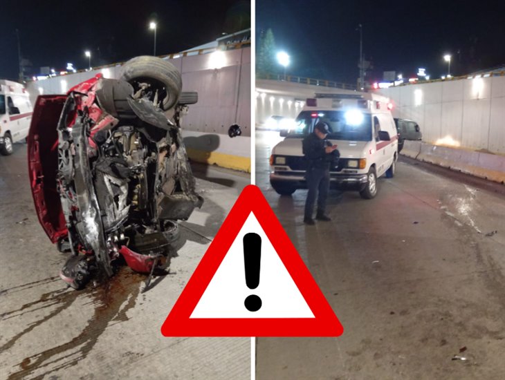 Se registra aparatosa volcadura de auto en avenida  Lázaro Cárdenas en Xalapa; se durmió al volante (+Video)