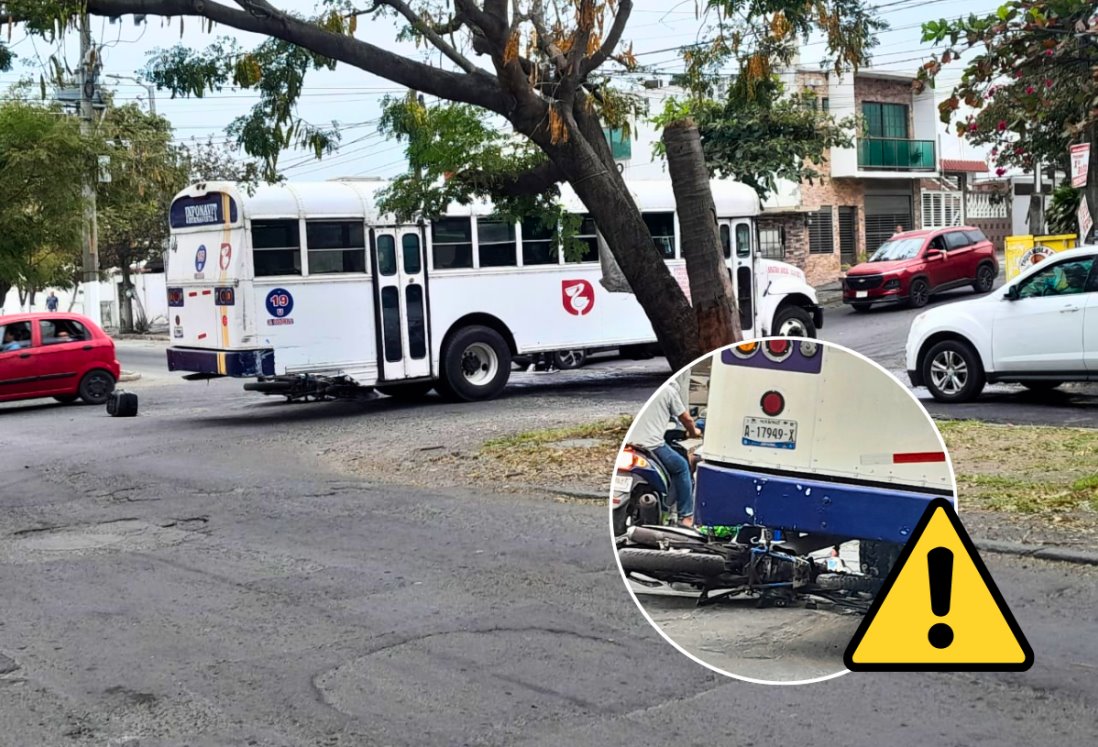 Motociclista lesionado tras accidente con camión urbano en Las Brisas, Veracruz