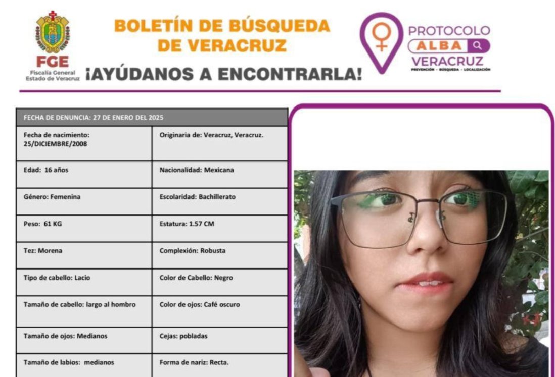 Cristal Saori de 16 años lleva 3 días desaparecida en la ciudad de Veracruz; piden ayuda para localizarla