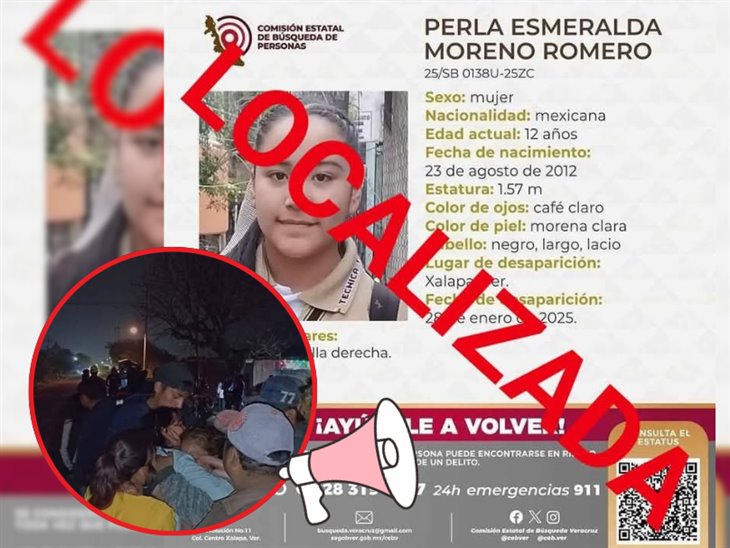 Localizan a Perla Esmeralda; menor de 12 años que estaba desaparecida en Xalapa