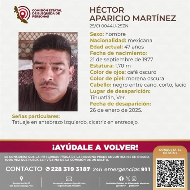 Reportan desaparición de Héctor, papá buscador en norte de Veracruz