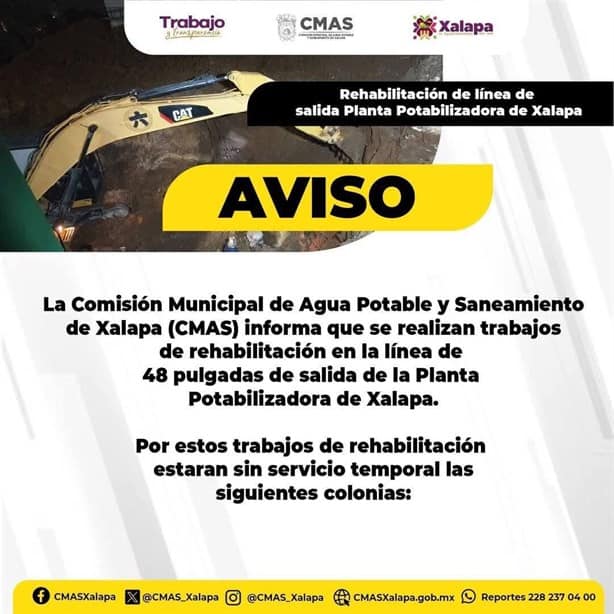 ¿Y ahora?: 60 colonias no tendrán agua en Xalapa, anuncia CMAS