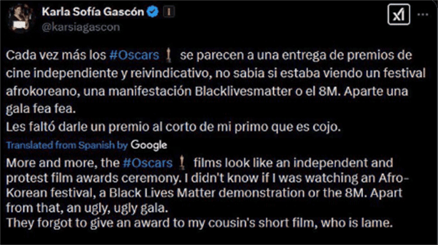 ¿Cancelan nominación al Oscar de Karla Sofía Gascón? Esto desató la polémica 