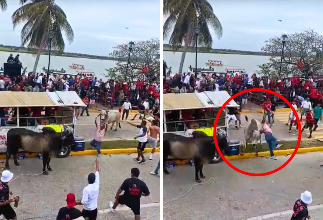 Hombre es embestido por un toro durante las Fiestas de la Candelaria en Tlacotalpan | VIDEO