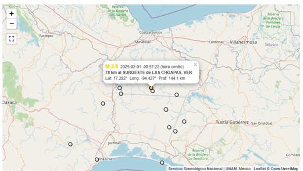 Tiembla en Veracruz este 01 de febrero: se registra sismo de magnitud 3.8