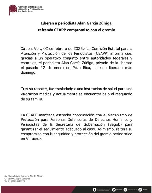 Liberan a Alan García Zuñiga, periodista secuestrado en Poza Rica