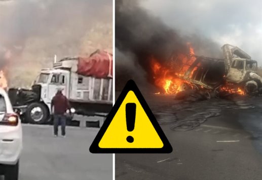 Cierre total en autopista Orizaba-Puebla tras choque e incendio de camiones de carga