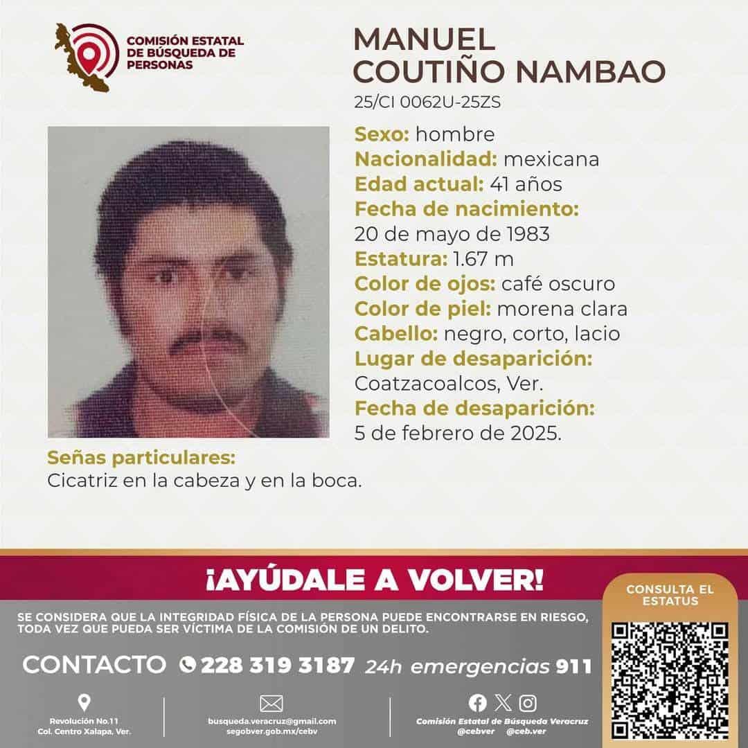 Desaparece sujeto de 41 años en Coatzacoalcos