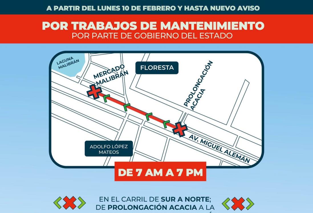 Anuncian cierre de la avenida Miguel Alemán en Veracruz por obras en colector pluvial