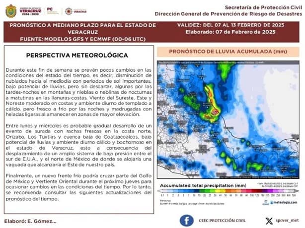 Anuncian nueva llegada de frente frío para Veracruz con vientos del norte