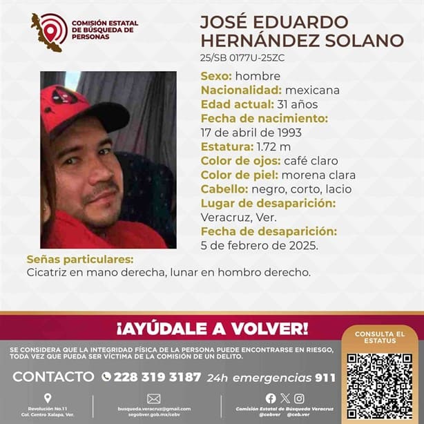 Buscan a José Eduardo de 31 años, desapareció en la ciudad de Veracruz