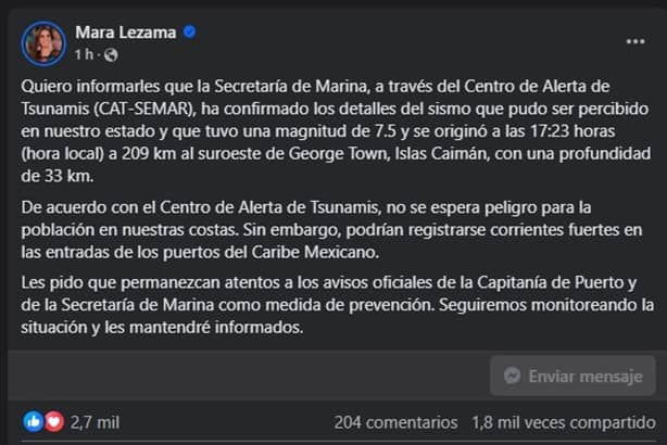 Se registra sismo en el mar Caribe; activan alerta de tsunami