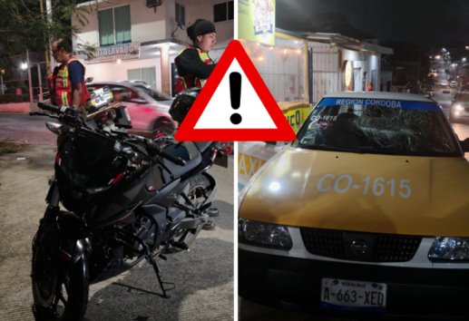 ¡Encontronazo! se registra choque entre taxi y moto en Córdoba