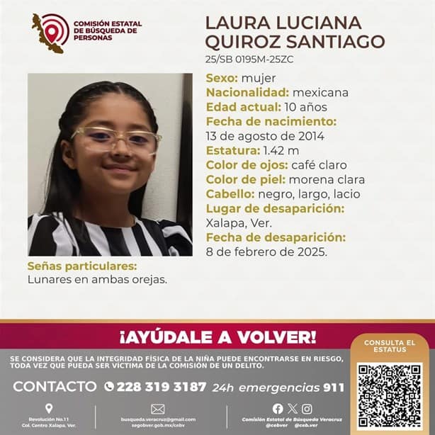 ¿Dónde está Laura? Niña de 10 años desaparecida en Xalapa