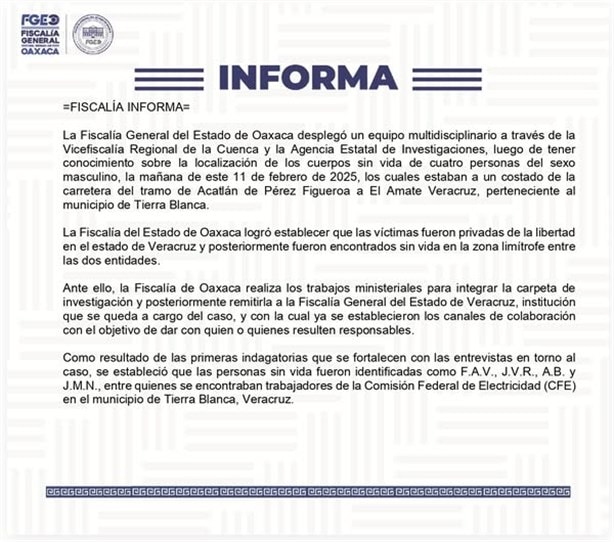 Así fue el secuestro de los 4 trabajadores veracruzanos de CFE, hallados sin vida en Oaxaca