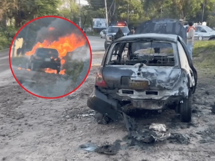 Quedó en cenizas: se registra incendio de auto en Coatepec (+VIDEO) 