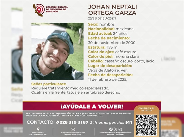 Se busca: Johan, de 24 años, está desaparecido en Vega de Alatorre