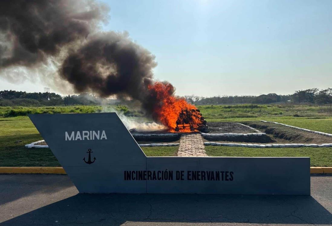 Secretaría de Marina incinera más de media tonelada de narcóticos en Veracruz